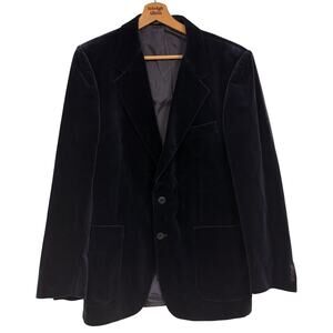 VTG YSL Yves Saint Laurent Blue Velvet Blazer 40R Designer Jacket 70s FRANCE EUC